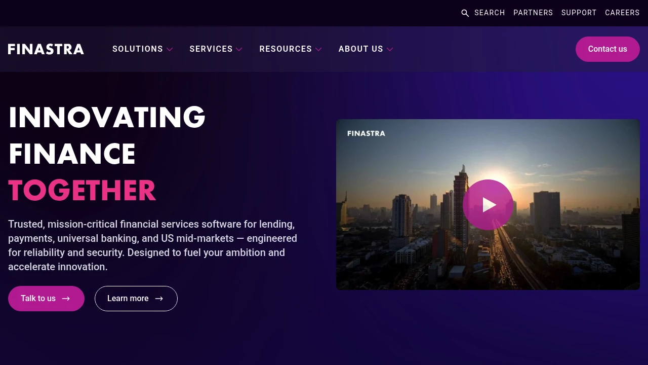 Screenshot of Finastra website