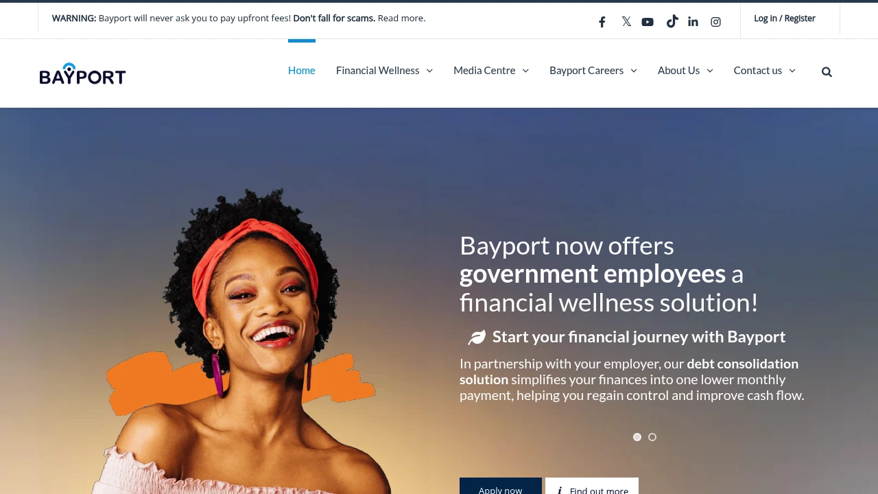 Screenshot of Bayport Financial Services website