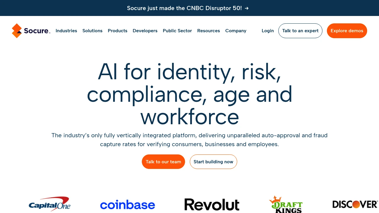 Screenshot of Socure website